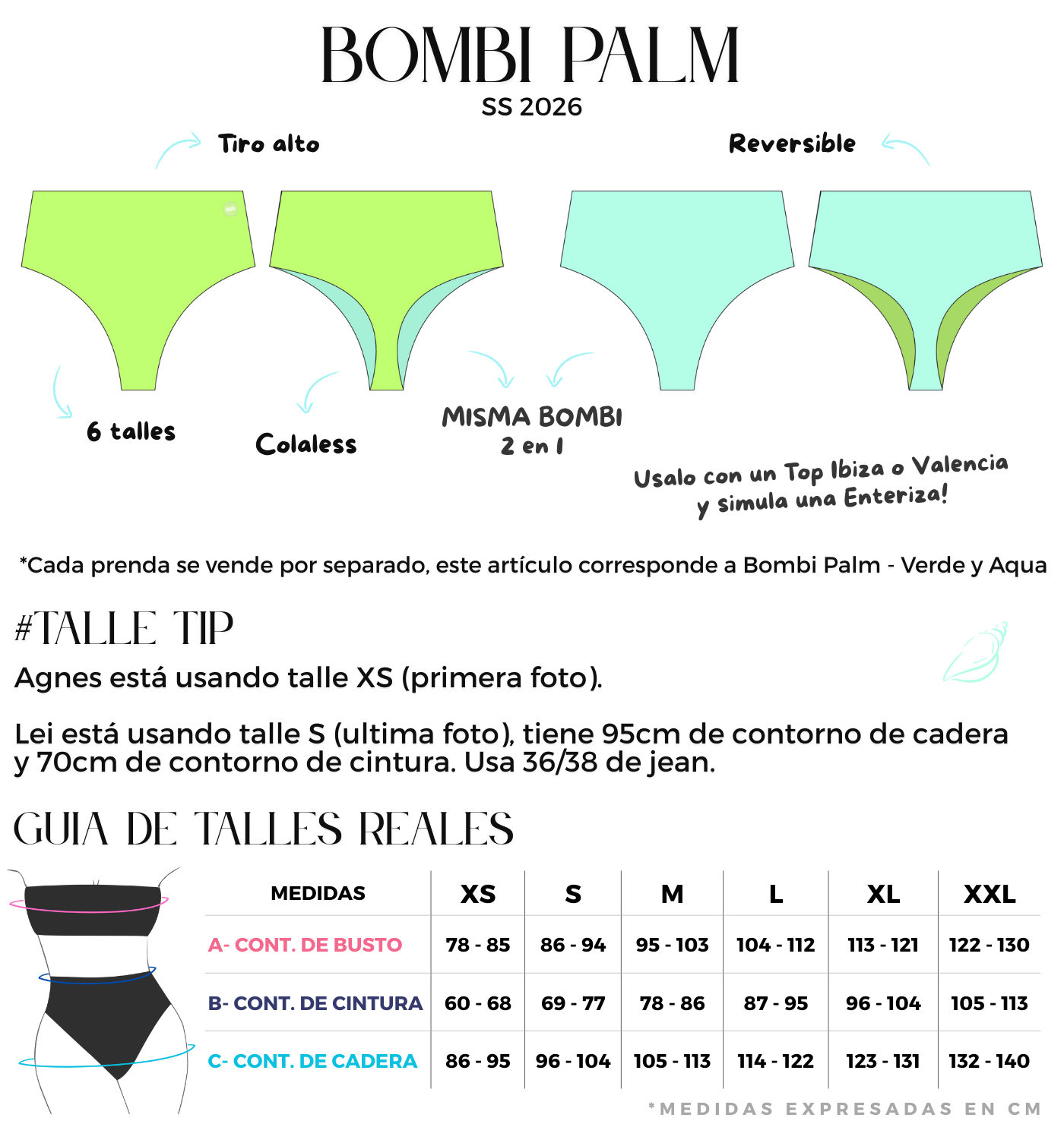 bombacha tiro alto colaless verde y aqua